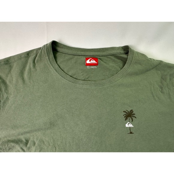 Quiksilver Men's T-Shirt Large Olive Green Retro Palm Tree Graphic Surf Skater - Picture 4 of 10